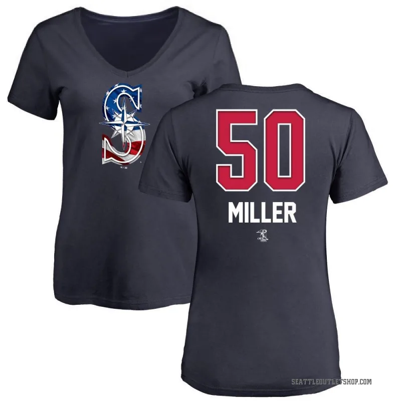 Bryce Miller Women's Navy Seattle Mariners Name and Number Banner Wave V-Neck T-Shirt -