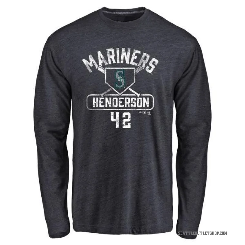 Dave Henderson Men's Navy Seattle Mariners Base Runner Long Sleeve T-Shirt -
