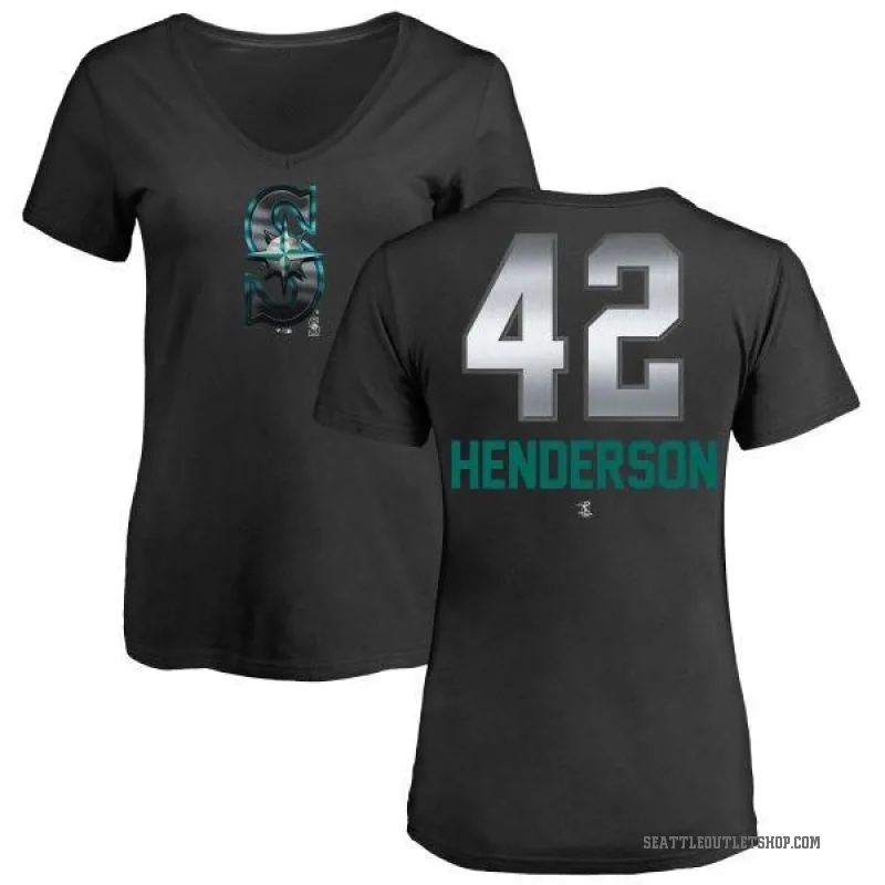 Dave Henderson Women's Black Seattle Mariners Midnight Mascot V-Neck T-Shirt -