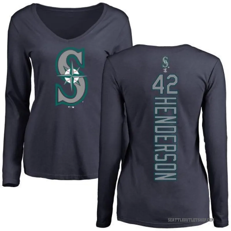 Dave Henderson Women's Navy Seattle Mariners Backer Slim Fit Long Sleeve T-Shirt -