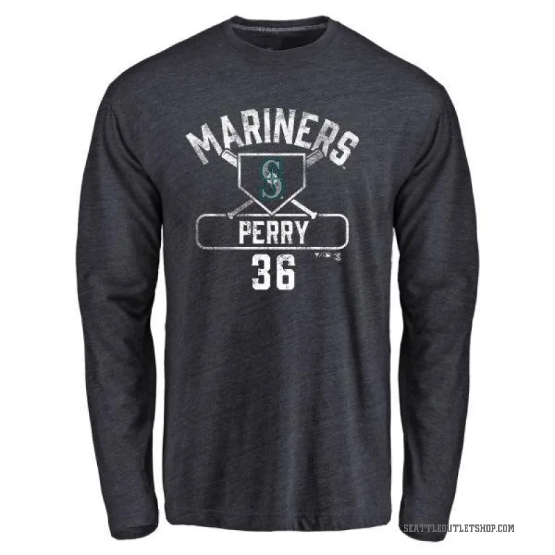 Gaylord Perry Men's Navy Seattle Mariners Base Runner Long Sleeve T-Shirt -