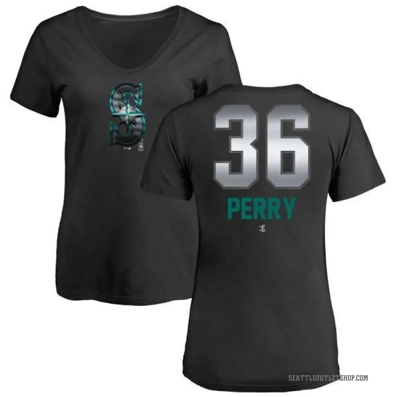Gaylord Perry Women's Black Seattle Mariners Midnight Mascot V-Neck T-Shirt -
