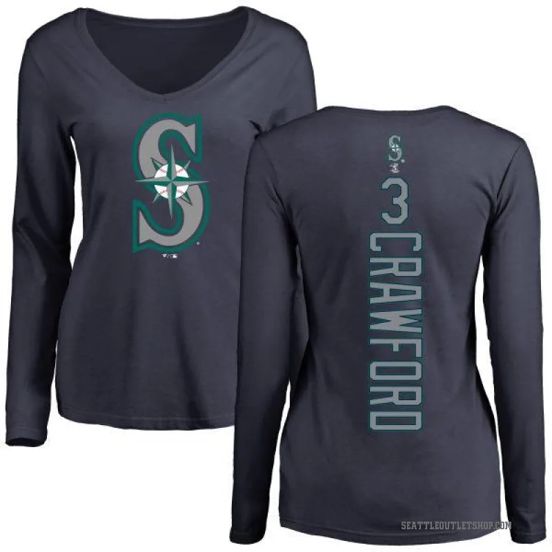 J.P. Crawford Women's Navy Seattle Mariners Backer Slim Fit Long Sleeve T-Shirt -
