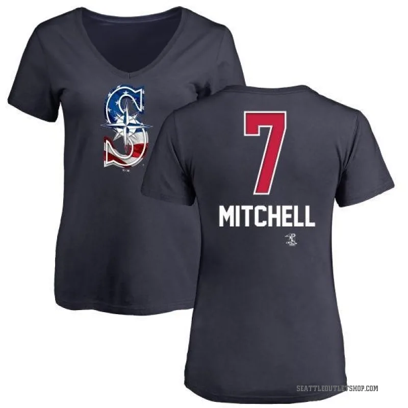 Kevin Mitchell Women's Navy Seattle Mariners Name and Number Banner Wave V-Neck T-Shirt -