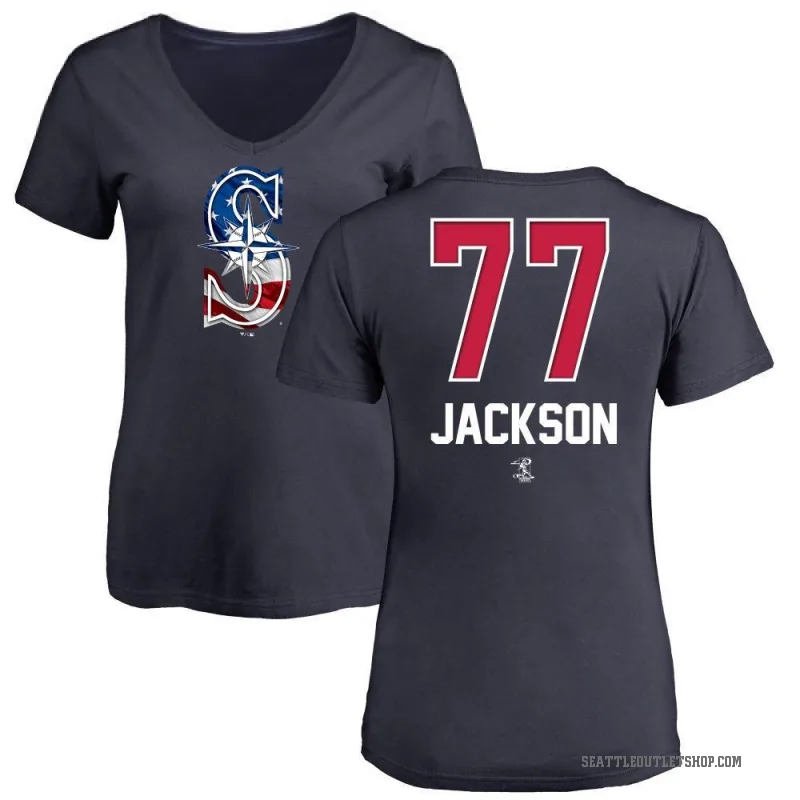 Luke Jackson Women's Navy Seattle Mariners Name and Number Banner Wave V-Neck T-Shirt -