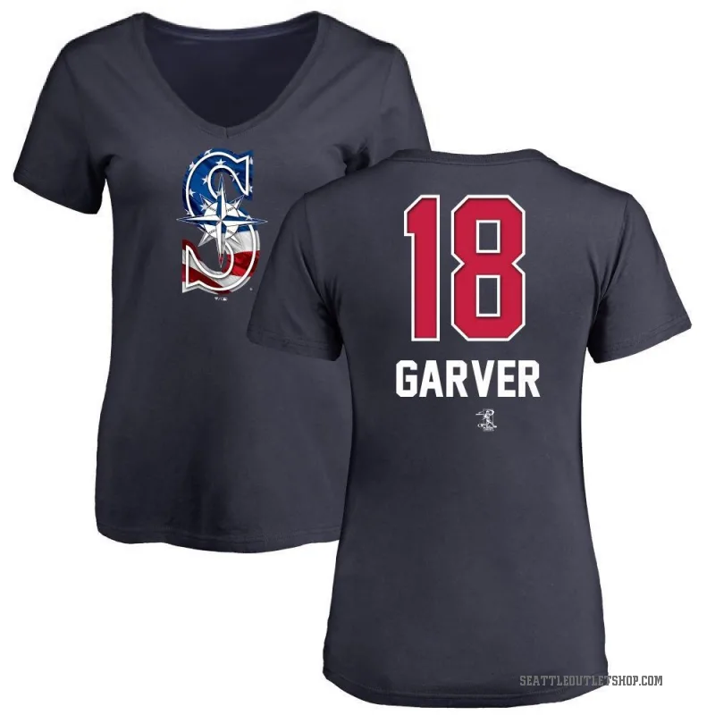 Mitch Garver Women's Navy Seattle Mariners Name and Number Banner Wave V-Neck T-Shirt -