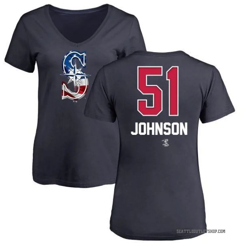 Randy Johnson Women's Navy Seattle Mariners Name and Number Banner Wave V-Neck T-Shirt -